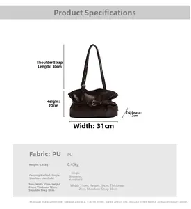 Größentabelle für große PU-Schultertasche mit den Maßen 31x20x12cm und Details