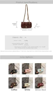Detailed size chart and parameter overview of the quilted chain crossbody bag for women