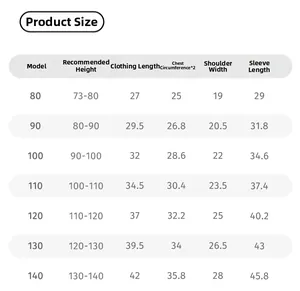 Detailed size chart for girls' spring top including length and sleeve measurements