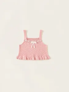 Canotta in Maglia Rosa Dolce per Bambine Con Fiocco E Volant Top Senza Maniche a Maglia Traforata per Bambini
