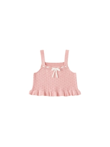 Top in maglia rosa per bambine con fiocco decorativo e orlo a balze alla moda