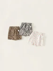 Lot de 3 shorts d'été pour filles avec motifs léopard, zèbre et cœurs colorés