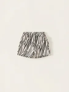 Short d'été pour filles à imprimé zèbre avec taille élastique en tissu noir et blanc respirant