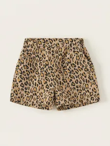 Short décontracté pour fille imprimé léopard avec taille élastique et poches