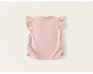 Detailed close-up of pink toddler ruffle sleeve cotton top for summer comfort