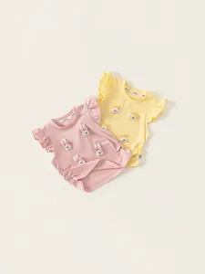 Girls Summer Cotton Sleeveless T-Shirt 3D Rabbit Patch Fly Sleeve Top Cute Toddler Casual Vest
