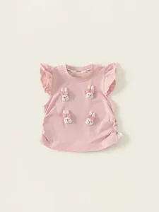 Pink toddler t-shirt with flutter sleeves and four cute bunny appliques on the front