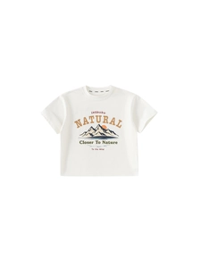 Boys' white cotton t-shirt featuring vintage nature graphic and scenic letter print