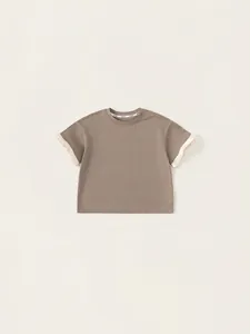 Girls Cotton Ruffle Sleeve Patchwork T-Shirt Fashion Casual Solid Color Round Neck Summer Short Sleeve Top For Kids