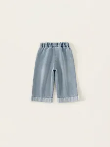 Jeans bleu clair pour filles à coupe droite avec taille élastique et fini délavé