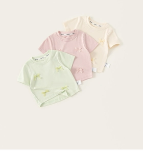 Dreierpack Mädchen T-Shirts aus Baumwolle in Pastellfarben mit Schleifen und weichem Griff