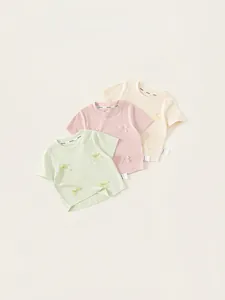 Mädchen Sommer Viskose Kurzarm T-Shirt Mit 3D-Schleifen Süßes Rundhals Lässiges Atmungsaktives Oberteil Für Kinder