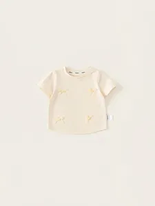 Cremefarbenes Mädchen T-Shirt mit kurzen Ärmeln, Schleifen und bequemem Rundhals