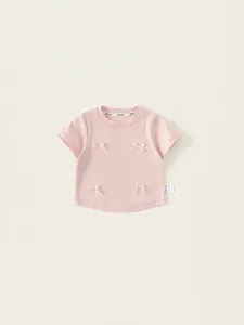 Rosa Mädchen T-Shirt aus Baumwolle mit Rundhals und 3D-Schleifen für den Sommer