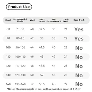 Size chart for children's denim pants with detailed height and waist measurements