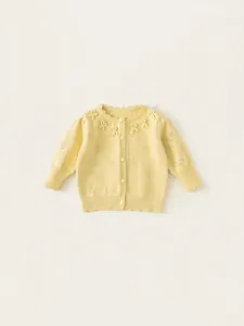 Sweet Girls Knit Cardigan Sweater Ruffle Round Neck Long Sleeve Single Breasted Hollow Out Bow Acrylic Blend Coat Spring Autumn