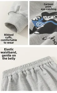 Detail of ribbed cuffs and elastic waistband on soft knit grey toddler tracksuit set