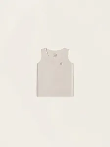 Débardeur beige minimaliste en coton pour enfant avec impression de lettres au torse