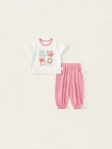 Kids Cartoon Alphabet Printed Cotton T-Shirt And Pants Two Piece Set Children Summer Casual Outfit For Boys Girls