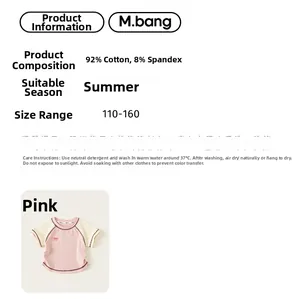 Detailed size chart for girl's cotton summer t-shirt with pink raglan sleeve design
