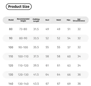 Tableau des tailles détaillé pour maillot de bain fille avec mesures de taille et buste