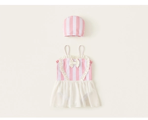 Maillot de bain rayé rose et blanc pour filles avec volant en cœur et tutu en maille