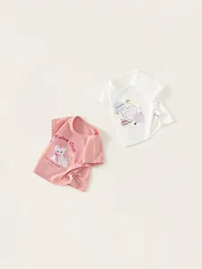 Ensemble de t-shirts rose et blanc pour filles avec motif chat et détails de cordon