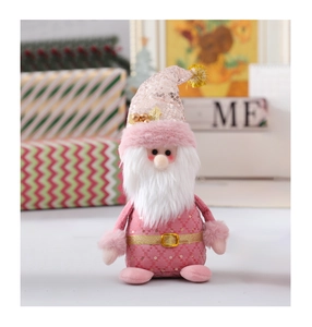 Gnomo di Natale rosa in peluche con paillettes, barba bianca e dettagli dorati