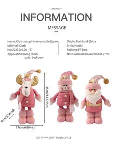 Pink telescopic Christmas dolls with dimensions 17x9x35cm and sequin fabric details