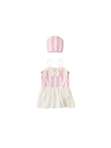 Maillot de bain rose et blanc pour filles avec nœud en cœur et jupe en tulle