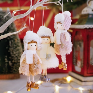 Christmas Angel Girl Plush Doll Hanging Ornament Soft Fabric Scarf Angel Pendant For Christmas Tree Party Home Decoration