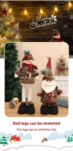 Detail der ausziehbaren Beine von Weihnachtsmann- und Schneemann-Plüschfiguren