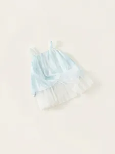 Robe en tulle bleu aquarelle pour filles avec bretelles à volants et jupe à volants