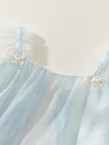 Robe de fée dégradé bleu pour filles avec bretelles en tulle, perles et nœuds