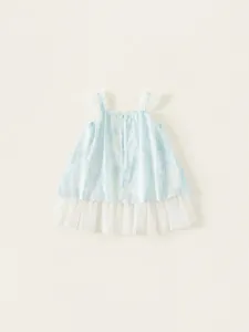 Robe d'été pour filles avec motif tie-dye bleu, bretelles en tulle et nœuds élégants