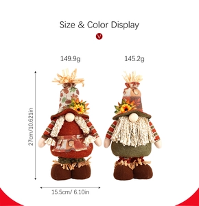 Detailed size and weight view of autumn gnomes with maple leaf and sunflower decor