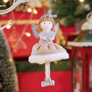 Plush Christmas angel doll hanging ornament with silver wings and a sparkling heart charm
