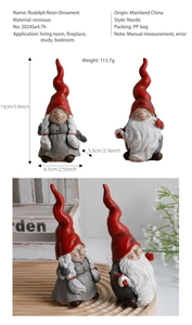 Detailed dimensions of 15cm resin gnome figurines with red pointed hats and dimensions