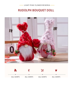Gros plan de deux gnomes de la Saint-Valentin avec bonnets à paillettes et une rose rouge