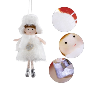 White plush angel doll Christmas tree ornament with silver heart and hanging rope