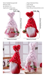 Spécifications de taille pour la poupée Rudolph avec bonnet coeur en peluche rose