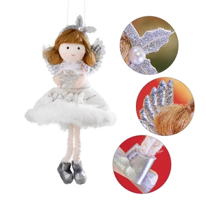 Christmas angel doll pendant with white sequined dress and silver glitter wings