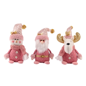 Set peluche natalizi rosa e oro con Babbo Natale, pupazzo di neve e renna per decoro