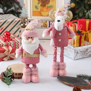 Pink telescopic long-legged Christmas plush dolls featuring Santa Claus and reindeer characters