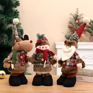 Weihnachts-Plüschpuppen-Set mit Rentier Schneemann und Weihnachtsmann mit Teleskopbeinen