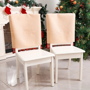 Set of 2 beige Rudolf Christmas chair back covers for festive dining room decor