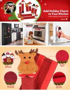 Detail of Christmas fridge handle covers with 3D Santa and snowman felt characters