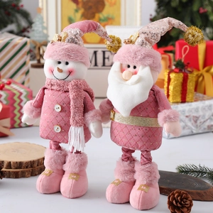 Pink Christmas plush gnome set with telescopic legs and sequin hats for home decor