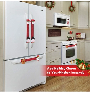 Christmas theme handle covers featuring Santa and Snowman for kitchen appliances