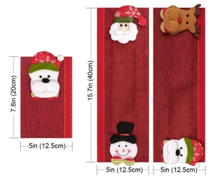 Detailed view of Christmas appliance handle covers with 3D Santa and Reindeer plush figures